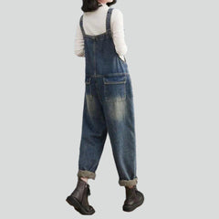 Sanded vintage women denim jumpsuit