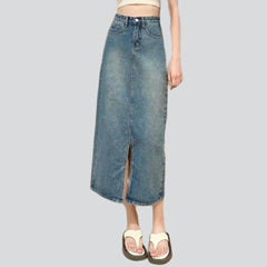 Streetwear front slit denim skirt
