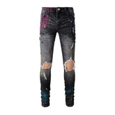 Distressed knees painted men jeans