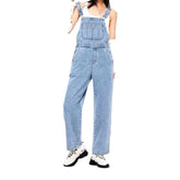 Straight loose denim jumpsuit for ladies