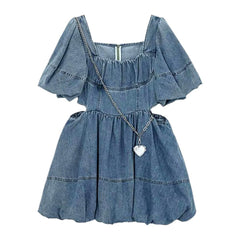 Kurzärmliges Jeanskleid mit Reißverschluss für Damen