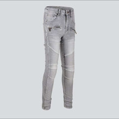 Light grey men biker jeans