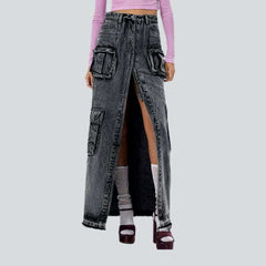 Cargo-Jeansrock mit hohem Schlitz
