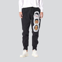 Printed embroidery men denim joggers