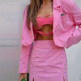 Conjunto de blazer corto y minifalda con abertura Romeo