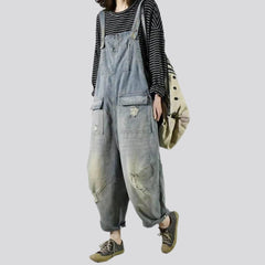 Sanded vintage denim jumpsuit for women