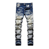 Flame print distressed men jeans