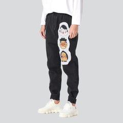 Printed embroidery men denim joggers