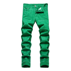 Herrenjeans aus beschriftetem farbigem Stoff