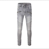 Vaqueros biker de hombre en gris claro