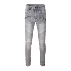Light grey men biker jeans