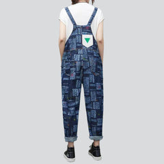 Rectangular ornament print denim jumpsuit
