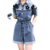 Color block embroidered overall shorts