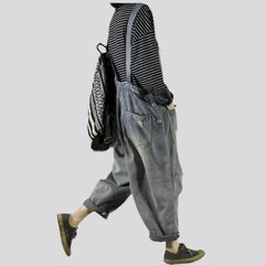 Sanded vintage denim jumpsuit for women