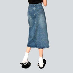 Long slit casual denim skirt