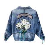 Jeansjacke mit Blumenstickerei für Damen