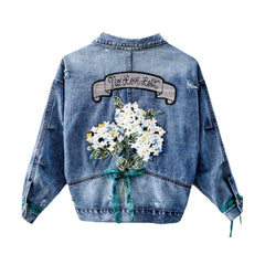 Chaqueta vaquera para mujer con bordado de flores