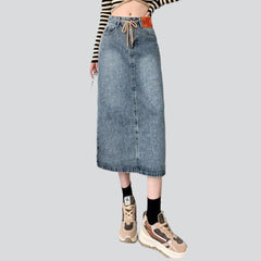 Streetwear denim skirt with drawstrings