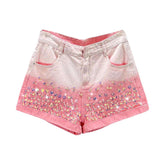 Dip-Dye-Jeansshorts mit rosa Strasssteinen