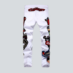 Bestickte weiße Jeans für Herren
