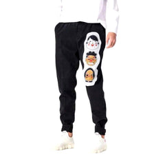 Printed embroidery men denim joggers