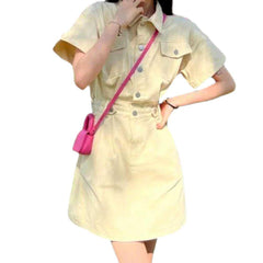 Fashion buttoned mini denim dress