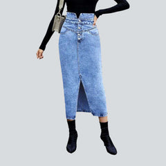 Falda vaquera lavada a la piedra de tiro alto