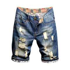 Vintage blue distressed denim shorts