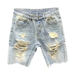 Raw hem distressed denim shorts
