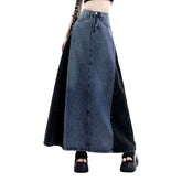 Color block maxi denim skirt