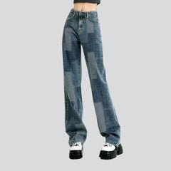 Vaqueros de patchwork de cintura alta para mujer