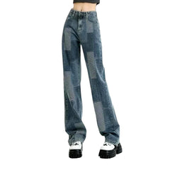 Vaqueros de patchwork de cintura alta para mujer