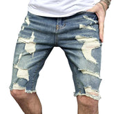 Retro skinny distressed denim shorts