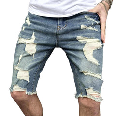 Retro skinny distressed denim shorts