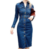 Midi denim dress with belt