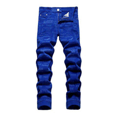 Herrenjeans aus beschriftetem farbigem Stoff