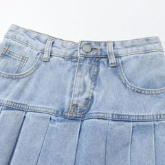 Plissierter Mini-Jeansrock