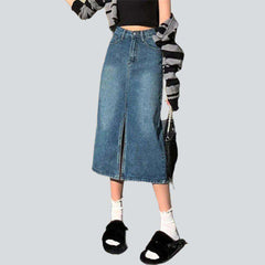 Long slit casual denim skirt