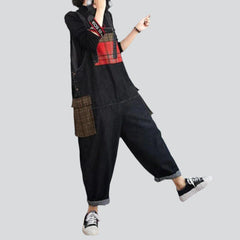 Red chest pocket denim jumpsuit