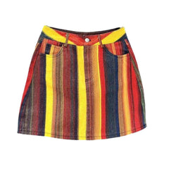 Color vertical stipes denim skirt