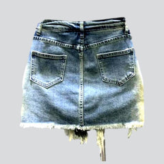 Retro distressed hem denim skort
