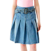 Falda vaquera plisada midi para mujer