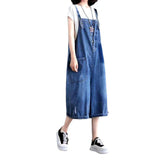 Knee-length baggy denim romper