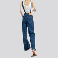 Asymmetric straight women denim jumpsuit