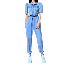Short sleeve loose denim overall