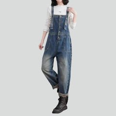 Sanded vintage women denim jumpsuit