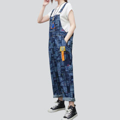 Rectangular ornament print denim jumpsuit