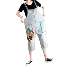 Jeans-Strampler mit Zwergenstickerei für Damen