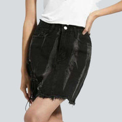 Grunge black mini denim skirt