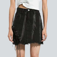 Grunge black mini denim skirt